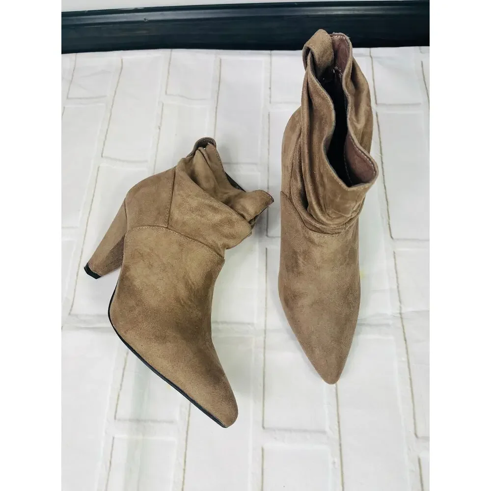 Liliana tan suede pointed toe heeled boots size 8.5